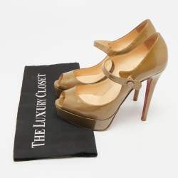 مملوكة مسبقًا حذاء كريستيان لوبوتان ماري جين مقدمة مفتوحة زيبا جلد أسود لامع مقاس 37.5