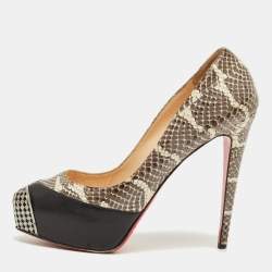 Pre Owned Christian Louboutin Black/Grey Snakeskin Leather Maggie Platform Pumps Size 42