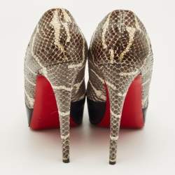 Pre Owned Christian Louboutin Black/Grey Snakeskin Leather Maggie Platform Pumps Size 42