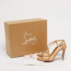 Pre Owned Christian Louboutin Beige Leather and PVC Rosalie Slingback Sandals Size 38.5