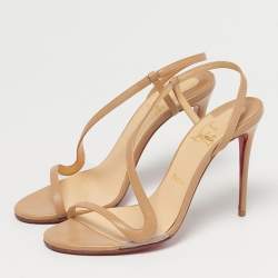 Pre Owned Christian Louboutin Beige Leather and PVC Rosalie Slingback Sandals Size 38.5