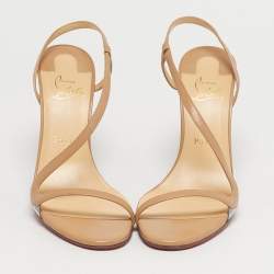 Pre Owned Christian Louboutin Beige Leather and PVC Rosalie Slingback Sandals Size 38.5