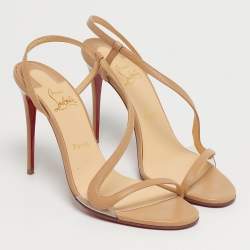 Pre Owned Christian Louboutin Beige Leather and PVC Rosalie Slingback Sandals Size 38.5