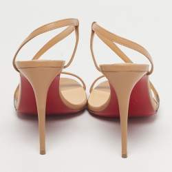 Pre Owned Christian Louboutin Beige Leather and PVC Rosalie Slingback Sandals Size 38.5