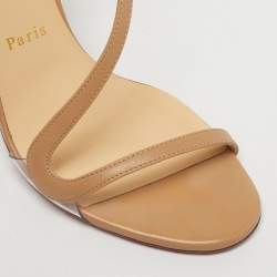 Pre Owned Christian Louboutin Beige Leather and PVC Rosalie Slingback Sandals Size 38.5