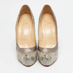 Pre Owned Christian Louboutin Two Tone Suede Maggie Embellished Cap Toe Platform Pumps Size 41