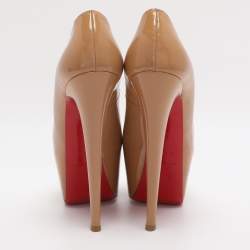 Pre Owned Christian Louboutin Beige Patent Highness Platform Pumps Size 35