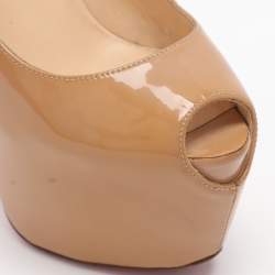 Pre Owned Christian Louboutin Beige Patent Highness Platform Pumps Size 35