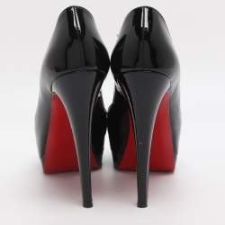 Pre Owned Christian Louboutin Black Patent Leather Lady Peep Toe Platform Pumps Size 35
