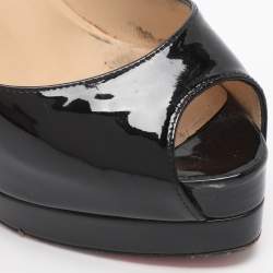 Pre Owned Christian Louboutin Black Patent Leather Lady Peep Toe Platform Pumps Size 35