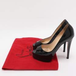 Pre Owned Christian Louboutin Black Patent Leather Lady Peep Toe Platform Pumps Size 35