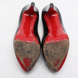 Pre Owned Christian Louboutin Black Patent Leather Lady Peep Toe Platform Pumps Size 35