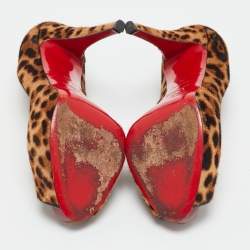 Pre Owned Christian Louboutin Brown Calf Hair Lady Peep Toe Pumps Size 38