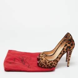 Pre Owned Christian Louboutin Brown Calf Hair Lady Peep Toe Pumps Size 38