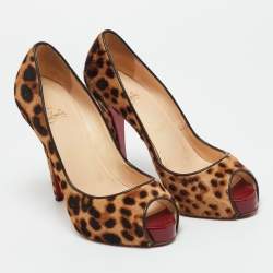 Pre Owned Christian Louboutin Brown Calf Hair Lady Peep Toe Pumps Size 38