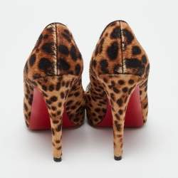 Pre Owned Christian Louboutin Brown Calf Hair Lady Peep Toe Pumps Size 38