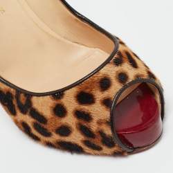 Pre Owned Christian Louboutin Brown Calf Hair Lady Peep Toe Pumps Size 38