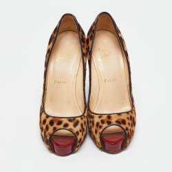 Pre Owned Christian Louboutin Brown Calf Hair Lady Peep Toe Pumps Size 38