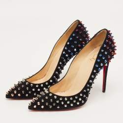 Pre Owned Christian Louboutin Black Suede Pigalle Spikes Pumps Size 37