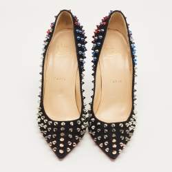 Pre Owned Christian Louboutin Black Suede Pigalle Spikes Pumps Size 37