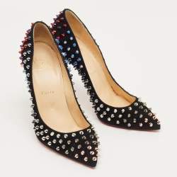 Pre Owned Christian Louboutin Black Suede Pigalle Spikes Pumps Size 37