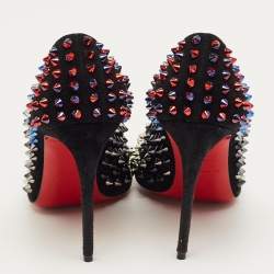 Pre Owned Christian Louboutin Black Suede Pigalle Spikes Pumps Size 37