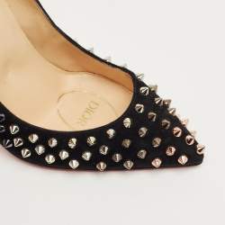 Pre Owned Christian Louboutin Black Suede Pigalle Spikes Pumps Size 37