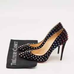 Pre Owned Christian Louboutin Black Suede Pigalle Spikes Pumps Size 37
