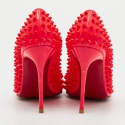 Pre Owned Christian Louboutin Neon Pink Patent Leather Fifi Spike Pumps Size 39