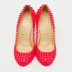 Pre Owned Christian Louboutin Neon Pink Patent Leather Fifi Spike Pumps Size 39