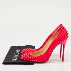 Pre Owned Christian Louboutin Neon Pink Patent Leather Fifi Spike Pumps Size 39