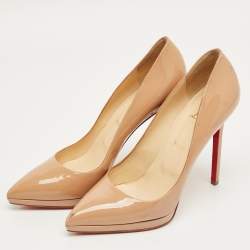 Pre Owned Christian Louboutin Beige Patent Leather Pigalle Plato Pumps Size 41