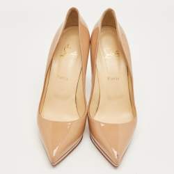 Pre Owned Christian Louboutin Beige Patent Leather Pigalle Plato Pumps Size 41