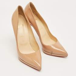 Pre Owned Christian Louboutin Beige Patent Leather Pigalle Plato Pumps Size 41