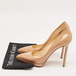 Pre Owned Christian Louboutin Beige Patent Leather Pigalle Plato Pumps Size 41