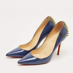 Pre Owned Christian Louboutin Blue Patent Leather Spike Zappa Pumps Size 36.5