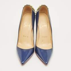 Pre Owned Christian Louboutin Blue Patent Leather Spike Zappa Pumps Size 36.5