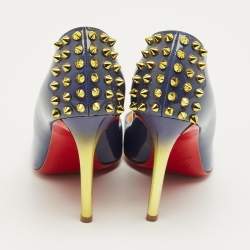 Pre Owned Christian Louboutin Blue Patent Leather Spike Zappa Pumps Size 36.5