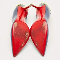 Pre Owned Christian Louboutin Blue Patent Leather Spike Zappa Pumps Size 36.5