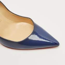 Pre Owned Christian Louboutin Blue Patent Leather Spike Zappa Pumps Size 36.5