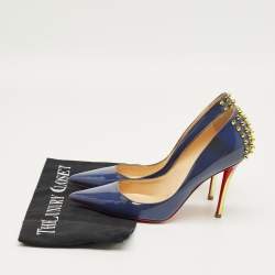 Pre Owned Christian Louboutin Blue Patent Leather Spike Zappa Pumps Size 36.5