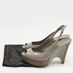 Pre Owned Christian Louboutin Grey Leather Slingback Wedge Pumps Size 40.5
