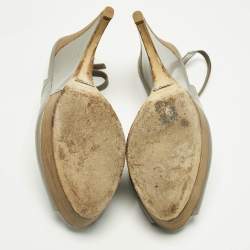 Pre Owned Christian Louboutin Grey Leather Slingback Wedge Pumps Size 40.5