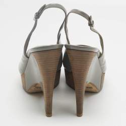 Pre Owned Christian Louboutin Grey Leather Slingback Wedge Pumps Size 40.5