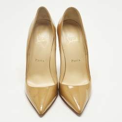 Pre Owned Christian Louboutin Beige Patent Leather So Kate Pumps Size 37