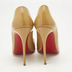 Pre Owned Christian Louboutin Beige Patent Leather So Kate Pumps Size 37
