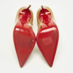 Pre Owned Christian Louboutin Beige Patent Leather So Kate Pumps Size 37