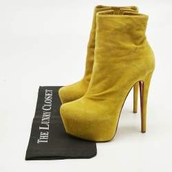 Pre Owned Christian Louboutin Yellow Suede Lady Daf Platform Ankle Boots Size 37