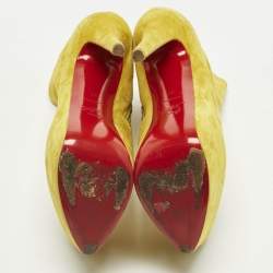 Pre Owned Christian Louboutin Yellow Suede Lady Daf Platform Ankle Boots Size 37