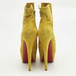 Pre Owned Christian Louboutin Yellow Suede Lady Daf Platform Ankle Boots Size 37